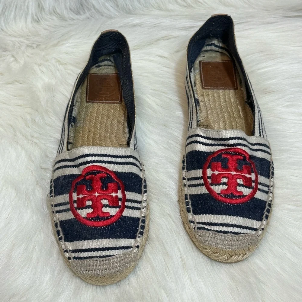 Tory Burch canvas nautical striped espadrille flats